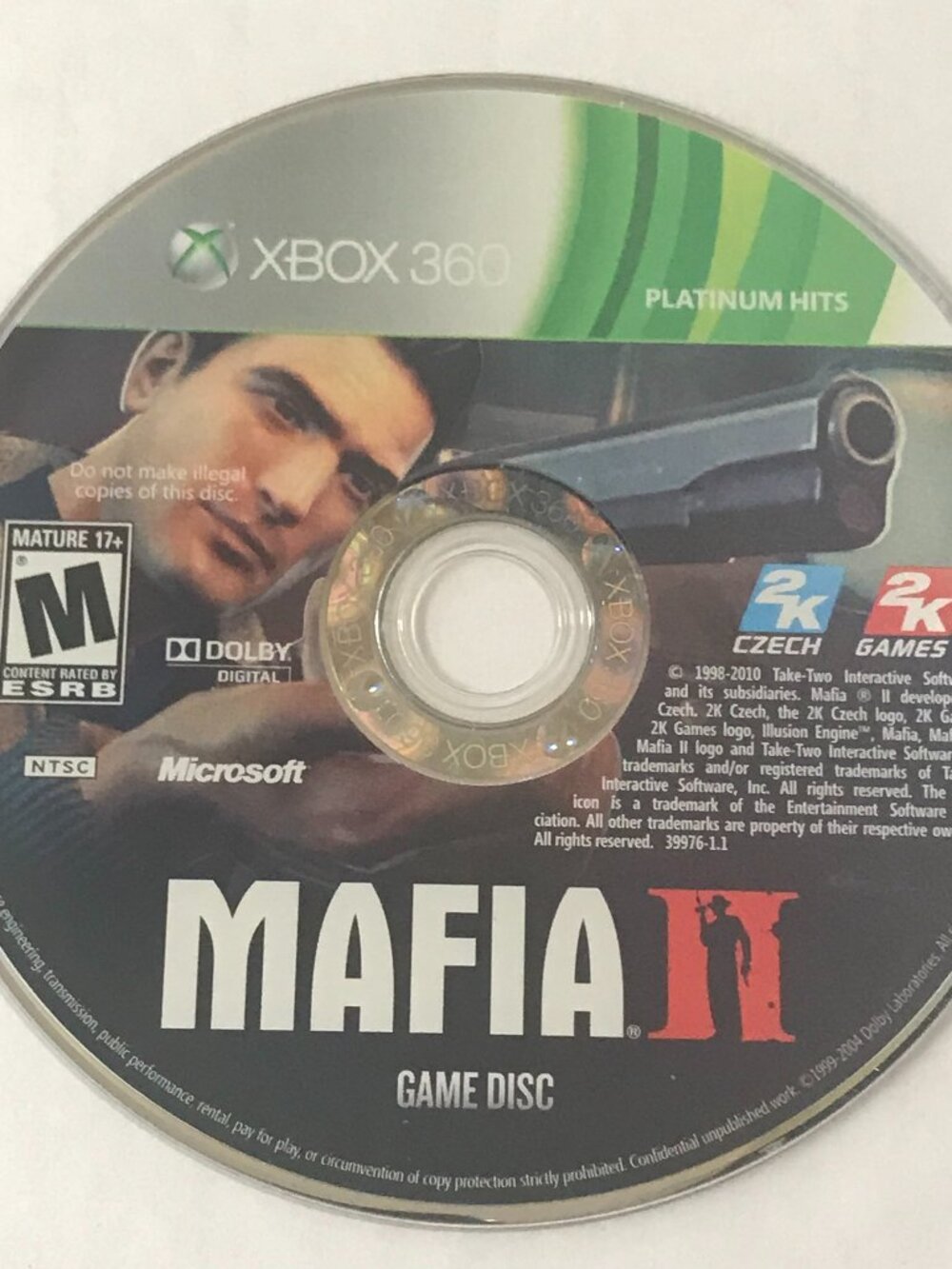Mafia 2 (Microsoft Xbox 360, 2010) Platinum Hits Game Disc Tested